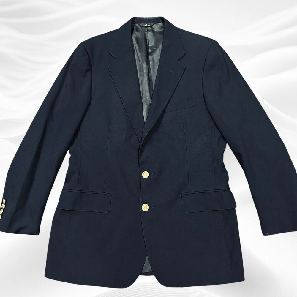 Vtg‎ Polo University Club Blazer 44L Blazer Navy Blue Virgin Wool Gold Button